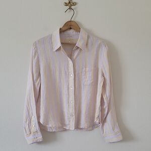 Lilly Pulitzer Coralynn Button Down Shirt‎ Lilac Yellow Linen Stripe Size Small